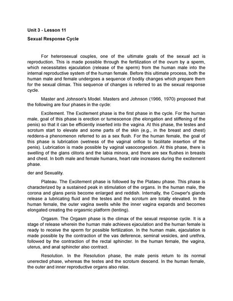 Sexual Response Cycle Unit 3 Lesson 11 Sexual Response Cycle For Heterosexual Couples One