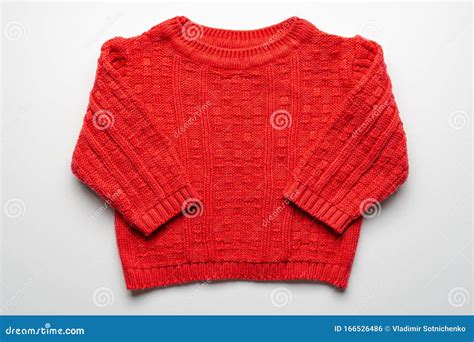 Kids Red Knitted Sweater With Pattern Front View Stock Photo Image