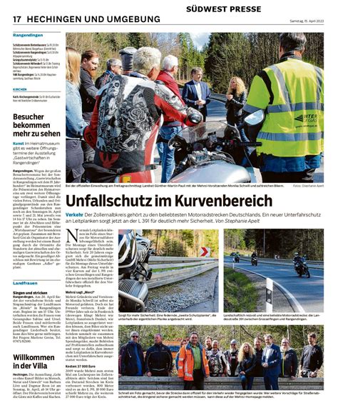 Südwest Presse Unfallschutz im Kurvenbereich MEHRSi Mehr Sicherheit