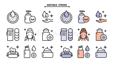 Makeup Removal And Skin Care Icons Set Editable Stroke Simple Style