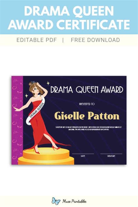 Free Drama Queen Award Certificate Template Free Drama Queen