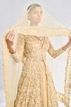 Buy Gold Net Embroidered Floral Plunge V Neck Jacket Lehenga Set For