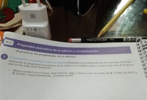 maría compró en el super siete huevos jugo y queso con un costo de 17