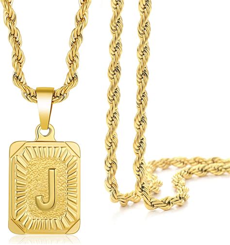 Gold Initial Necklace Gift For Men 14K Gold Plated Letter Pendant