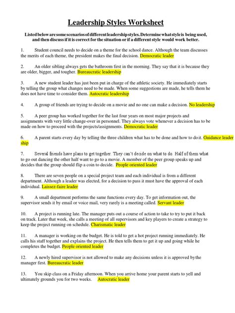 Leadership Styles Worksheet Leadership Leadership And Mentoring