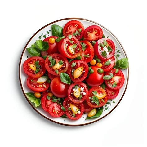 Premium Ai Image A White Plate Topped With Sliced Tomatoes And Green Leafy Garnish