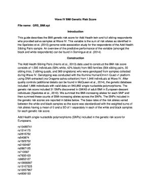 Fillable Online Wave IV BMI Genetic Risk Score Fax Email Print PdfFiller