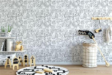 Black and White Hand Drawn Alphabet Wallpaper – Wallaby Walls