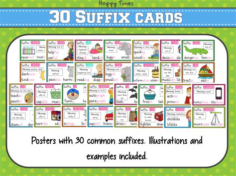 30 Common Suffixes Poster Cards English Spellings Spag Teaching Resources