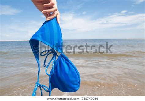 Woman Hand Holding Bikini Sea Blue Stock Photo Shutterstock