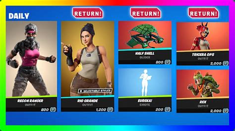 Return Half Shell Eureka Emote Rio Grande Rex And Recon Ranger 👒 Fortnite Shop May 22