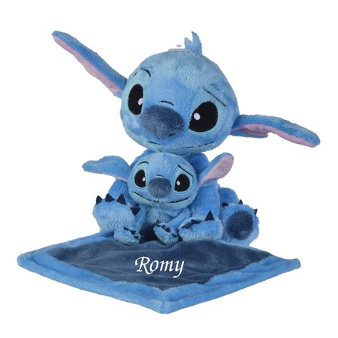 Disney Stitch Peluche Avec B B Doudou Plat Bleu Cm