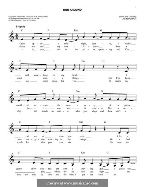 Run Around (Blues Traveler) by J. Popper - sheet music on MusicaNeo