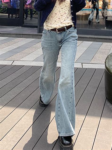 Emmiol Free Shipping Light Washed High Rise Flare Jeans Blue Xl In