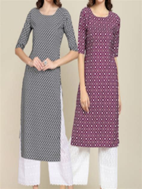 Buy Kalini Women Pack Of 2 Printed Block Print Summer Sheers Crepe Kurta Kurtas For Women