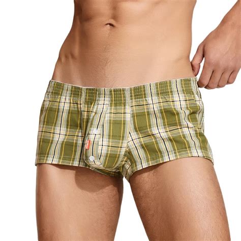 SEOBEAN 2023 New Cotton Plaid Underwear Men Boxer Shorts U Convex Pouch