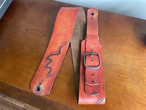 Vintage 1970s Handmade Leather Guitar Strap Western Style Reverb