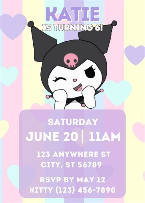 Kuromi Birthday Invitation Digital Download Etsy In 2023 Invitation Card Printing Birthday