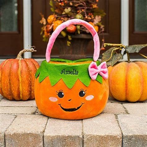 Girl Pumpkin Personalized Trick Or Treat Basket Trick Or Treat Bag