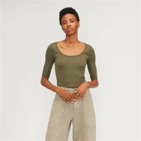 The Luxe Rib Scoop Neck Tee Kalamata Everlane