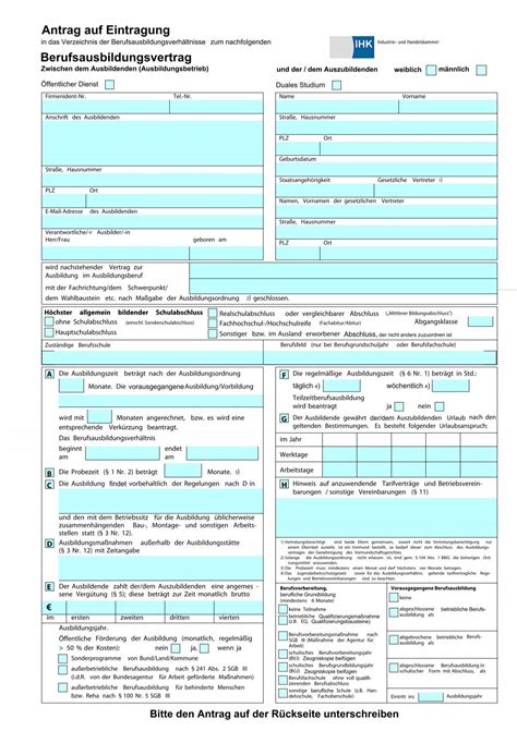 Berufsausbildungsvertrag Formular Ausbildung Mb