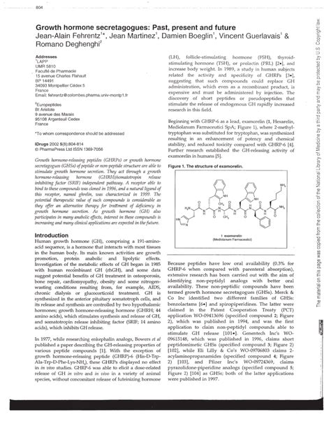 Pdf Growth Hormone Secretagogues Past Present And Future