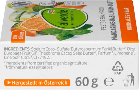 Alverde NATURKOSMETIK Festes Shampoo Mit Mandarine Basilikum Duft 60 G