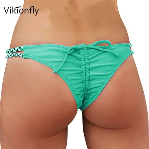 Vikionfly Crochet Brazilian Cheeky Bikini Bottom Thong Bathing Suit