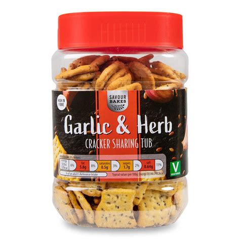 Garlic Herb Cracker Sharing Tub 250g Savour Bakes ALDI IE