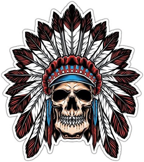 Indian Chief Skull Native American Headdress Bumper Vinyl Sticker