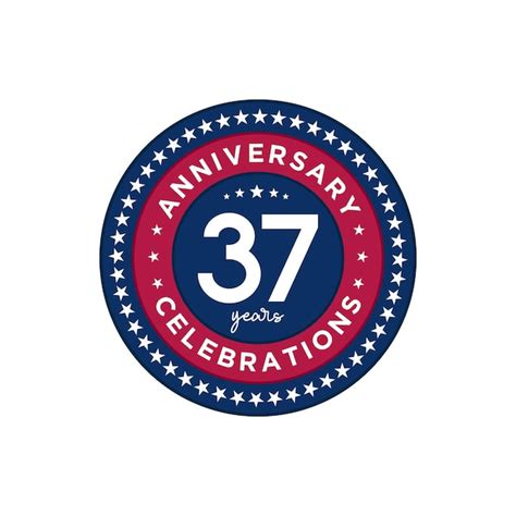 37-летний юбилей юбилейный дизайн шаблона красного и синего цвета со ...