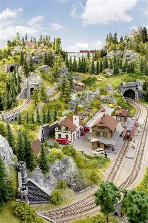 Miniature Model Train Set with Scenic Layout