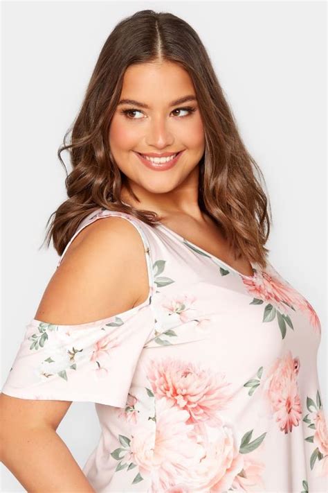 Yours London Plus Size Light Pink Floral Print Cold Shoulder Top