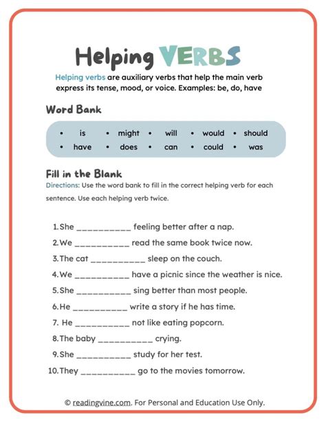 Fill In The Blanks With Helping Verbs Image Readingvine