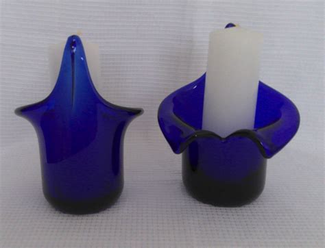 Vintage Cobalt Blue Candle Holders For X Candles Etsy