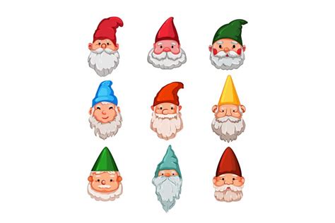 garden gnome set cartoon vector illustration