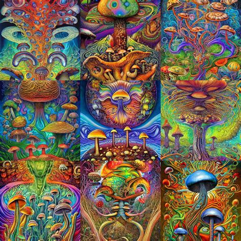 Mushrooms A Painting By Android Jones Alex Grey Stable Diffusion