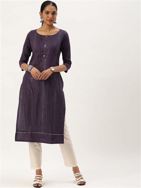 Buy KALINI Striped Round Neck Straight Kurta Kurtas For Women