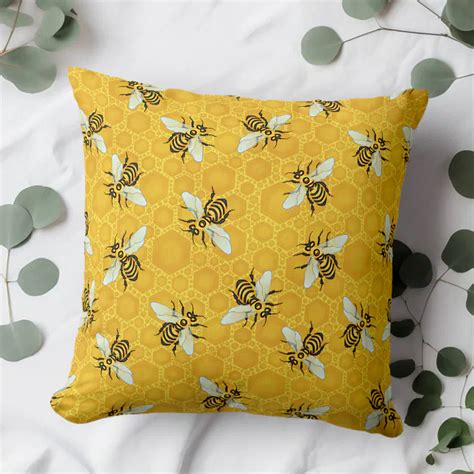 Bee Honeycomb Honeybee Beehive Pattern Cute Nature Throw Pillow Zazzle