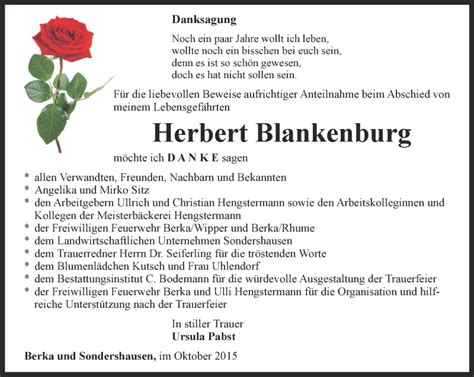 Traueranzeigen Von Herbert Blankenburg Trauer In Thueringen De