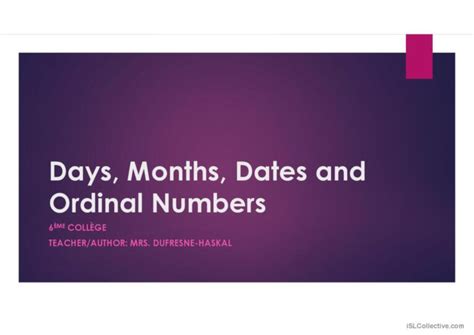 Days Months Ordinal Numbers English Esl Powerpoints