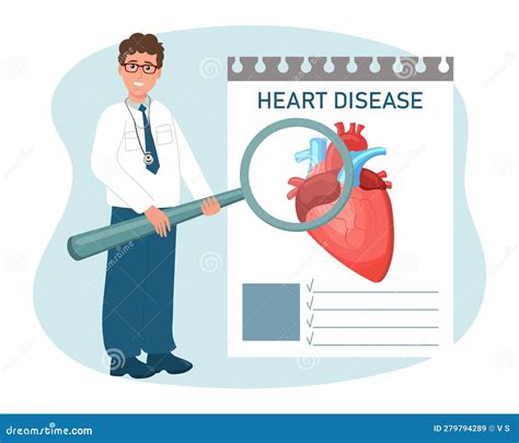 Male Doctor With Magnifying Glass Examines Human Heart Diseases