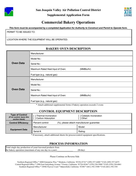 Supplemental Application Form San Joaquin Valley Air Pollution