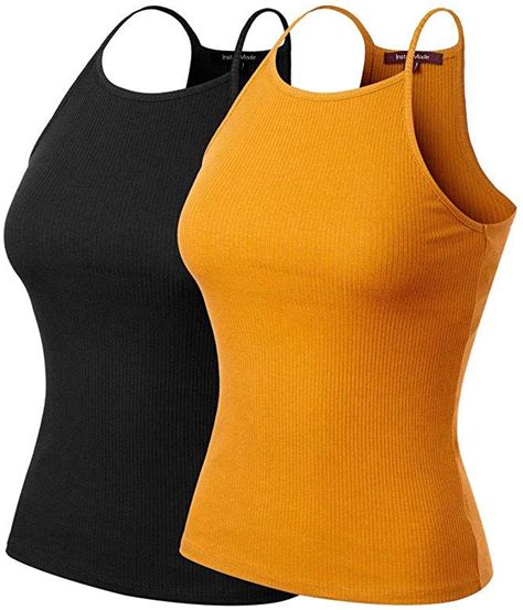 Instar Mode Womens Basic High Neck Ribbed Tank Top 2pack Blackmustard M At Amazon Womens