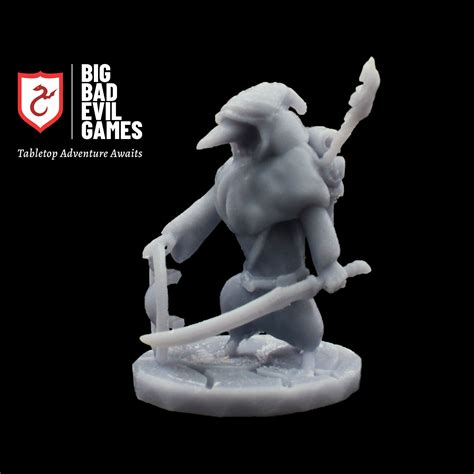 Kenku Rogue Miniature | Humanoid Bird Thief Hero with sword and shield ...