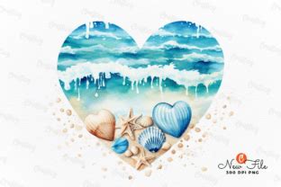 Beach Heart Watercolor Clipart Graphic By Crafticy Creative Fabrica