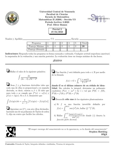 Parcial 2 Matematica 2 Seccion U3 Pdf Integral Pi