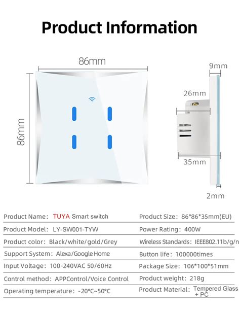 Langyeao Tuya Smart Switch App Wifi Led Light Touch Switch Glass