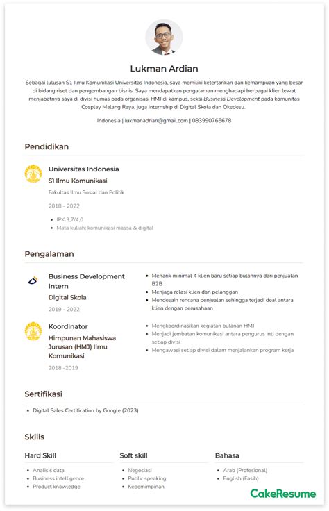 8 Contoh Cv Fresh Graduate Tanpa Pengalaman Yang Dilirik Hrd Cakeresume