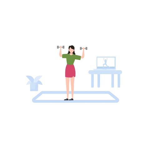 Premium Vector A Woman Doing Exercise With Dumbbells In Her Room